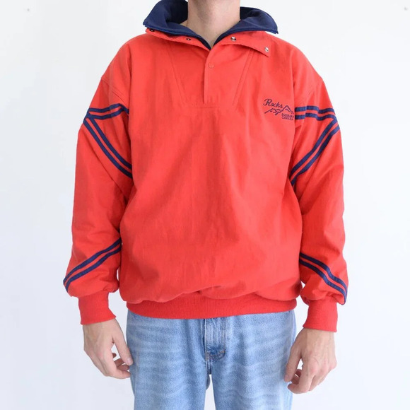 Vintage 90's  Windswept Red Navy Quarter Zip Double Lined Cotton Blend Sweater M - Picture 2 of 10